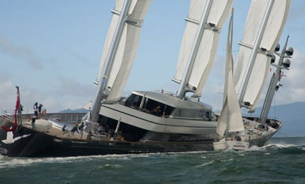 Maltese Falcon hit by sailboat (C) Peter Lyon/Lyon Imaging for YachtPals.com